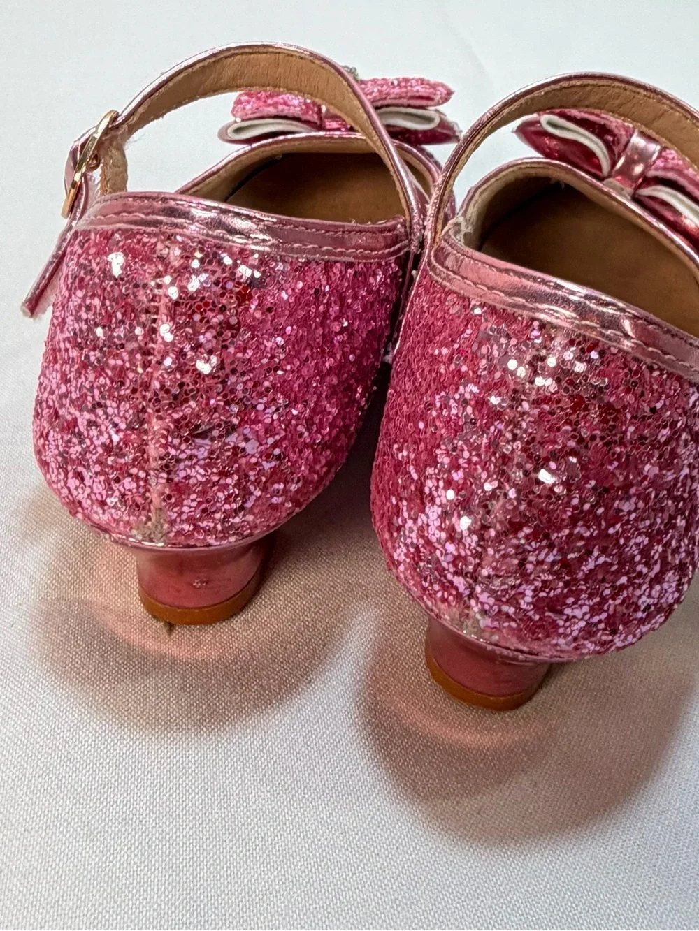 Girls Sparkle Pink Mary Jane Dress Shoes with Bow Accent